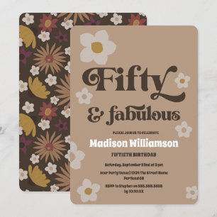 Retro 1970s Floral 50 & Fabulous Birthday  Invitat Invitation