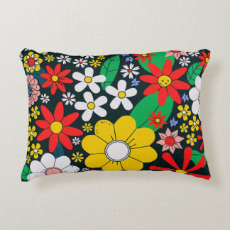 Retro 1970s Floral Pattern Accent Pillow