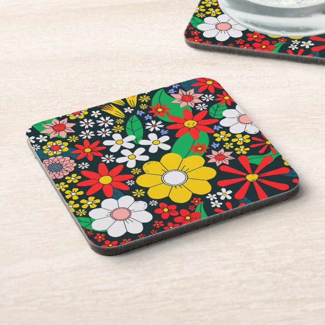 Retro 1970s Floral Pattern Coaster (Left Side)