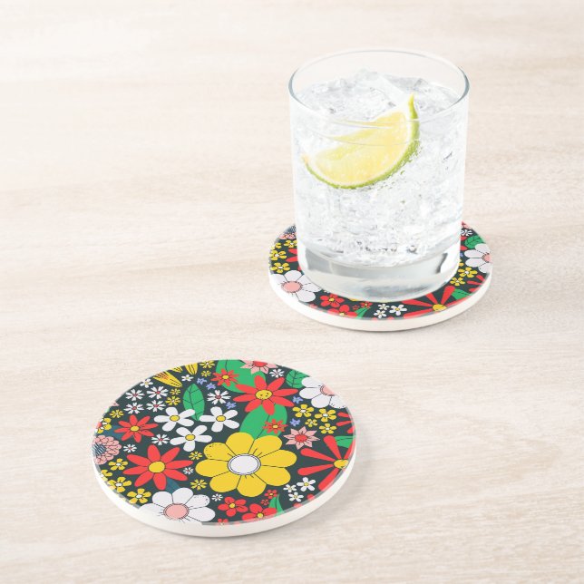 Retro 1970s Floral Pattern Coaster (Side)
