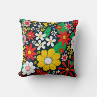 Retro 1970s Floral Pattern Throw Pillow