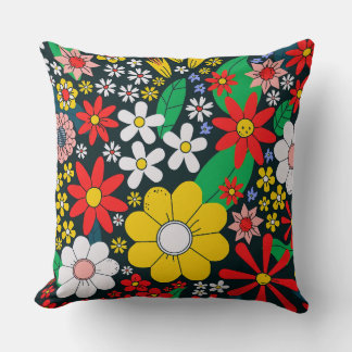 Retro 1970s Floral Pattern Throw Pillow