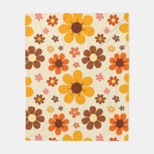 Retro 1970s Flower Power Seamless Floral Pattern Fleece Blanket
