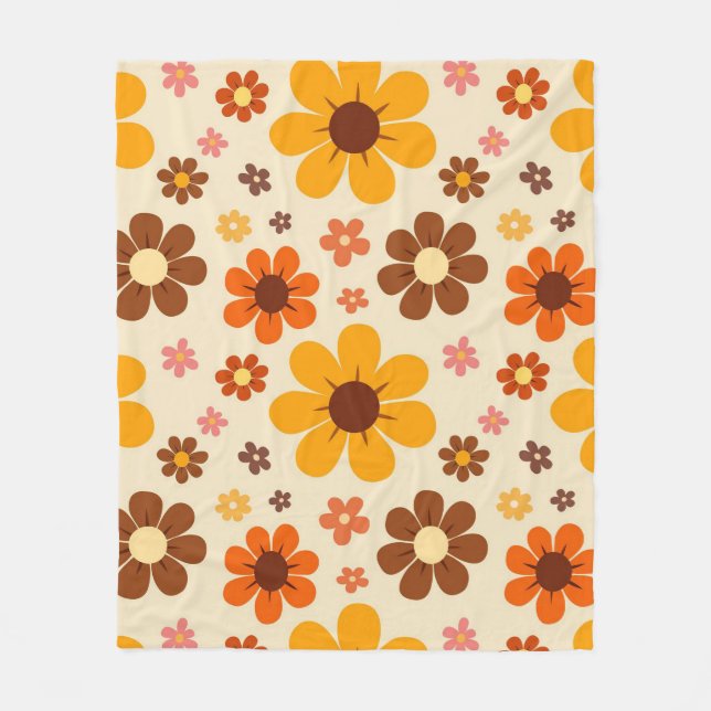 Retro 1970s Flower Power Seamless Floral Pattern  Fleece Blanket (Front)