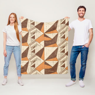 Retro 1970s Geometric Arch Pattern in Burnt Sienna Fleece Blanket