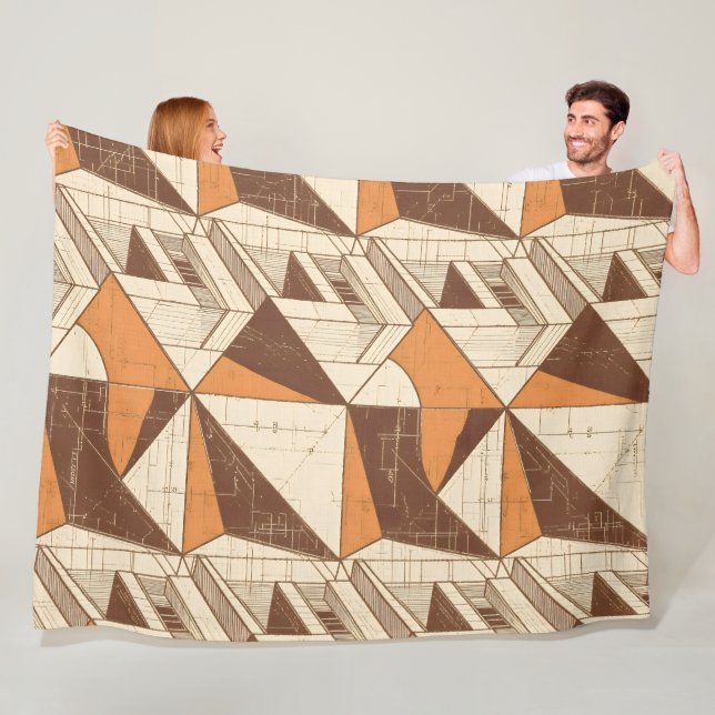 Retro 1970s Geometric Arch Pattern in Burnt Sienna Fleece Blanket (In Situ)