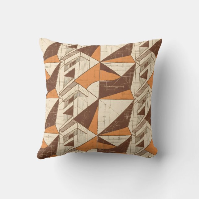 Retro 1970s Geometric Arch Pattern in Burnt Sienna Throw Pillow (Back)
