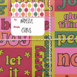 Retro 1970s Geometric Pattern Christmas To From Square Sticker<br><div class="desc">These stick on gift tags have a retro 1970s style with a geometric pattern in red,  pink. lime green,  orange and green on white. They have a spot for you to write in your own names.</div>