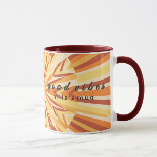 Retro 1970s Good Vibes Custom Name Mug - Maroon