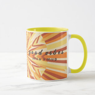 Retro 1970s Good Vibes Custom Name Mug - Yellow