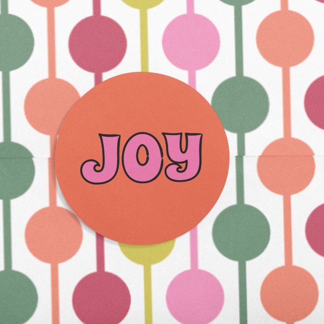 Retro 1970s Lettering Joy Christmas Orange, Pink Classic Round Sticker (Creator Uploaded)