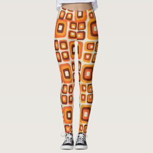 Retro 1970s Mid Century Orange and Brown Geometric Leggings