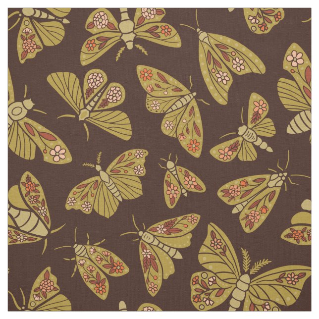 Retro 1970s Moths Fabric (Swatch)