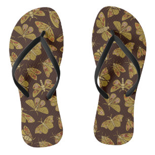 Retro 1970s Moths Flip Flops