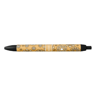 Retro 1970s Mustard Yellow Flower Black Ink Pen
