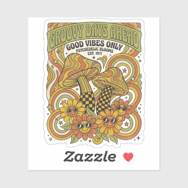 Retro 1970s Psychedelic Design with Mushrooms (Sheet)