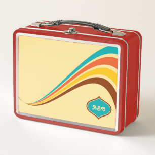 Retro 1970's Stripes Monogram Metal Lunch Box