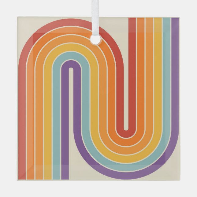 Retro 1970s Style Arched Stripes Geometric Pattern Glass Ornament (Front)