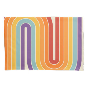 Retro 1970s Style Arched Stripes Geometric Pattern Pillowcase