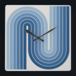 Retro 1970s Style Arched Stripes Geometric Pattern Square Wall Clock<br><div class="desc">Retro 1970s Style Arched Stripes Geometric Pattern in Blue.</div>