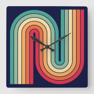 Retro 1970s Style Arched Stripes Geometric Pattern Square Wall Clock