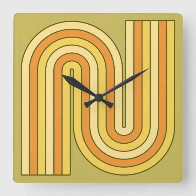 Retro 1970s Style Arched Stripes Geometric Pattern Square Wall Clock (Front)