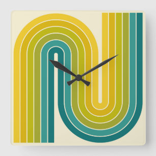 Retro 1970s Style Arched Stripes Geometric Pattern Square Wall Clock
