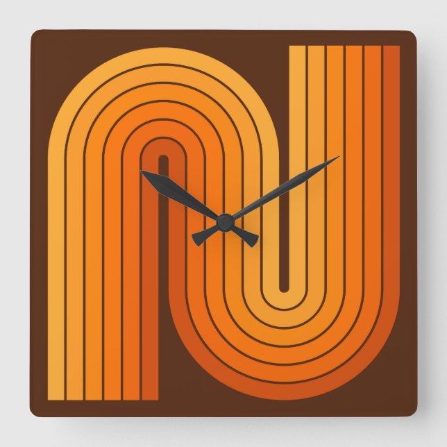 Retro 1970s Style Arched Stripes Geometric Pattern Square Wall Clock (Front)