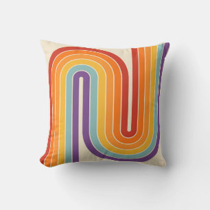 Retro 1970s Style Arched Stripes Geometric Pattern Throw Pillow