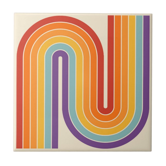 Retro 1970s Style Arched Stripes Geometric Pattern Tile (Front)