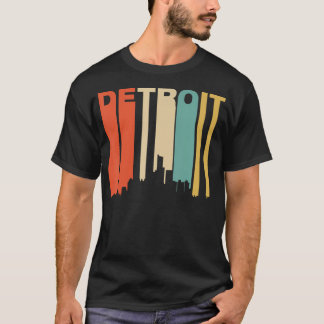 Retro 1970'S Style Detroit Michigan Skyline T-Shirt