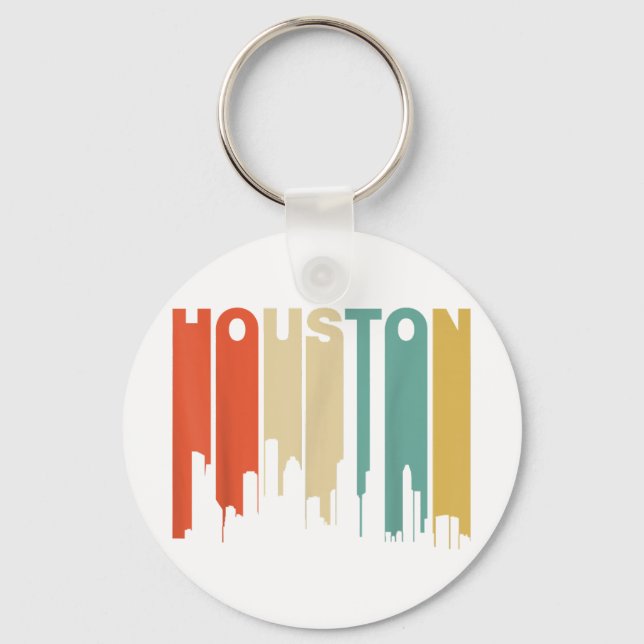 Retro 1970's Style Houston Texas Skyline  Keychain (Front)