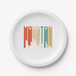 Retro 1970's Style Houston Texas Skyline  Paper Plate