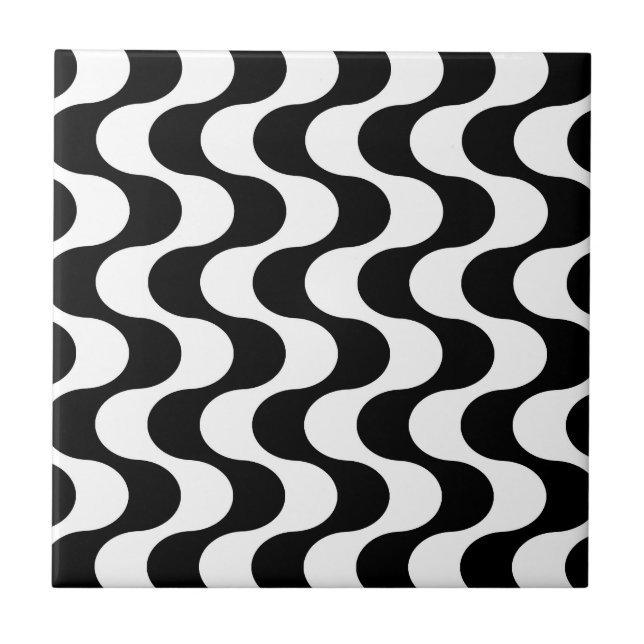 Retro 1970s Style Wavy Op-Art Stripe Pattern Tile (Front)
