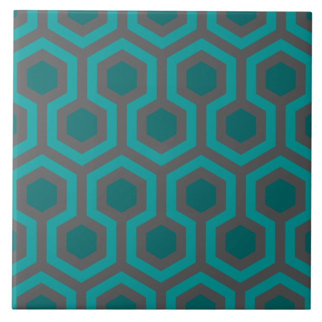 Retro 1970s Teal Turquoise Green Abstract Pattern Tile (Front)