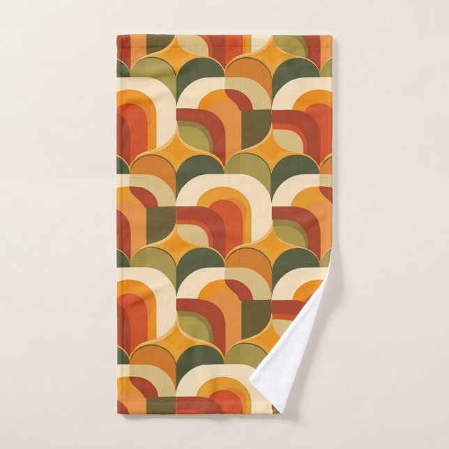 Retro 1970s Vibe Geometric Hearts Bath Towel Set (Hand Towel)