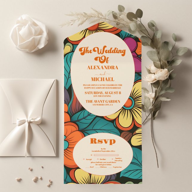 Retro 1970s Wedding All In One Invitation (Creator Uploaded)