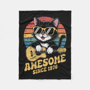 Retro 1976 Birthday 50th Cat Lover Bday Ukulele Fleece Blanket