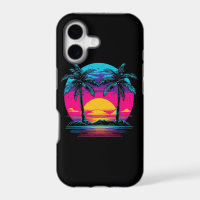 Retro 1980s 1990s Vaporwave Palm Trees Beach