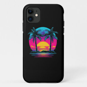 Retro 1980s 1990s Vaporwave Palm Trees Beach iPhone 11 Case