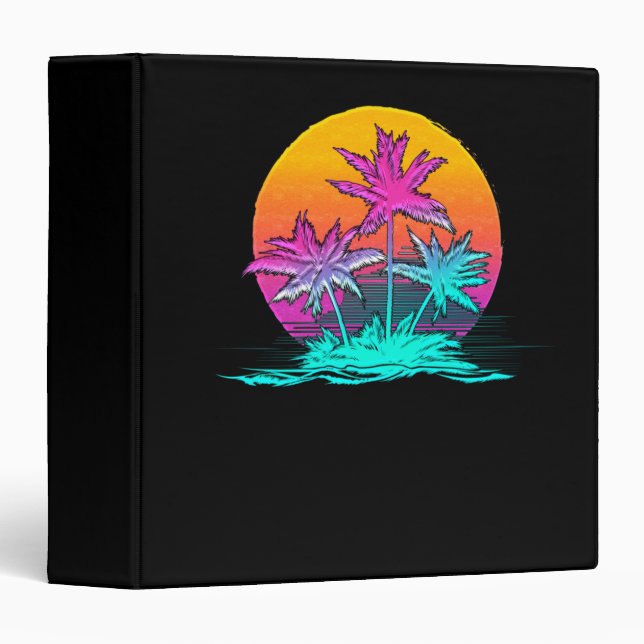 Retro 1980s 1990s Vaporwave Palm Trees Sunset Beac Binder (Front/Spine)