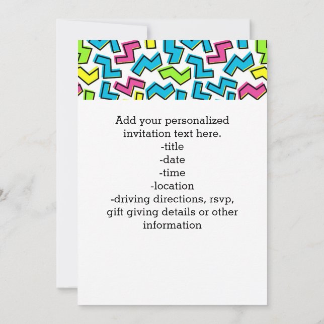 Retro 1980's Cool Cute 80s Memphis Pattern Invitation (Back)