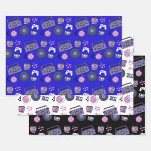 Retro 1980's Era Music Birthday Wrapping Paper Sheet