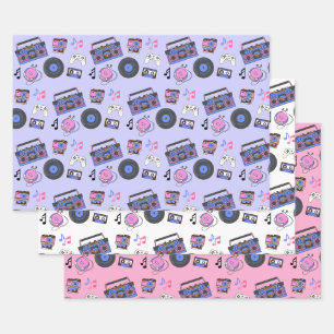 Retro 1980's Era Music Birthday Wrapping Paper Sheet