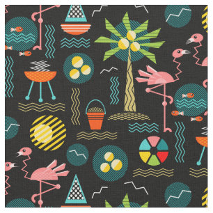 Retro 1980's Memphis Tropical on Black Fabric