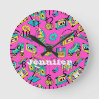Retro 1980s Neon Pink Teal Pattern Pop Art Music