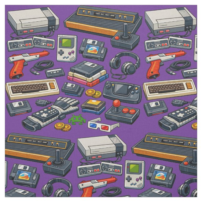 Retro 1980's Video Game Gear Pattern Fabric (Swatch)