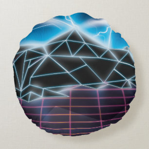 Retro 1980s video game graphic round pillow