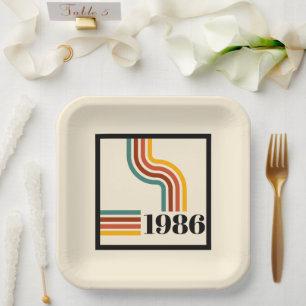Retro 1986 40th Birthday Paper Plate Stripes