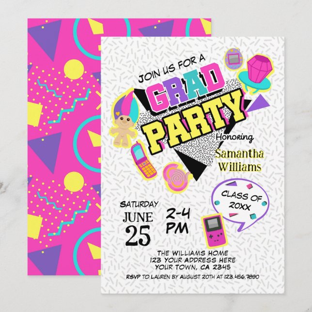 Retro 1990s Graduation Party Invitation (Front/Back)